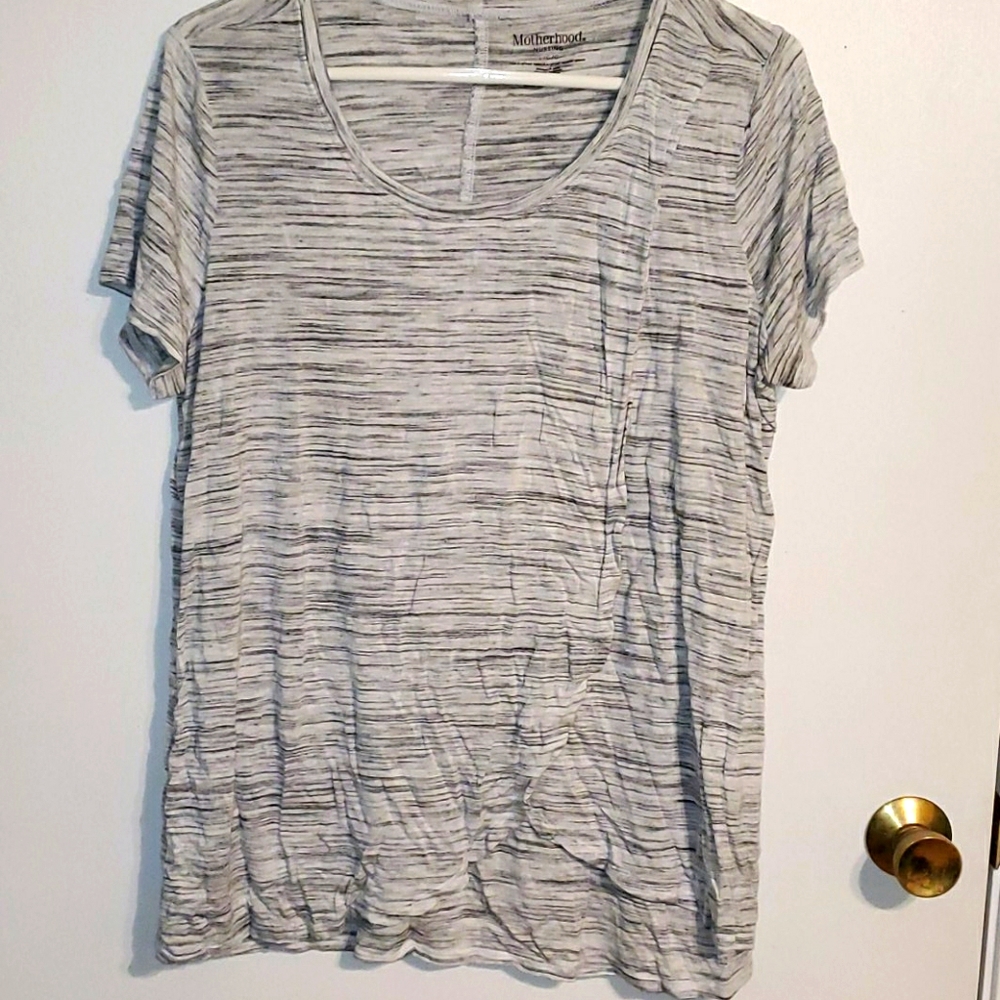 Motherhood maternity grey striped  nursing T-shirt